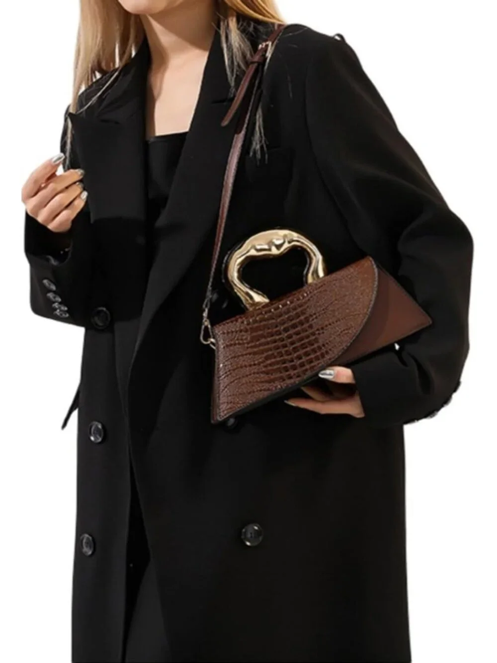 Chic Vegan Leather Evening Handbag, Crocodile Pattern Clutch & Crossbody Purse